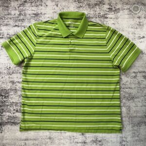 L.L. Bean Traditional Fit‎ Polo Shirt Striped Green Navy White Men's XL